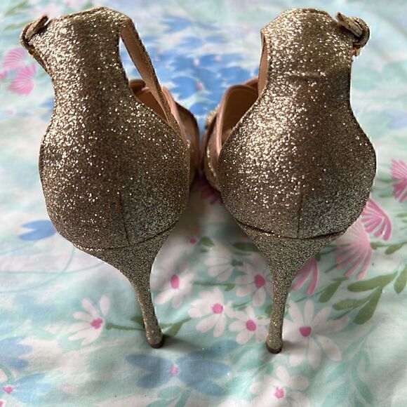 Sergio Rossi Scarpe Donna Rose Ribbon and Gold Glitter Heels - Picture 14 of 17